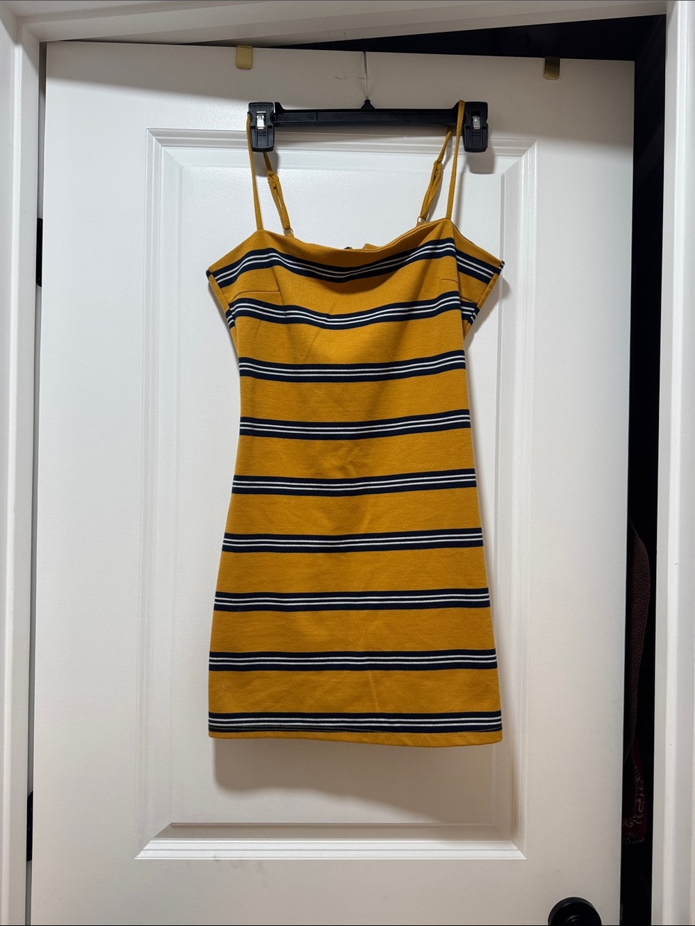 Kendall & Kylie Mustard Yellow Striped Spaghetti Strap Mini Dress